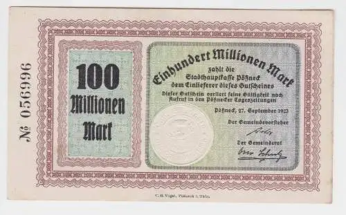 100 Millionen Mark Banknote Gemeinde Pössneck 27.09.1923 (155282)