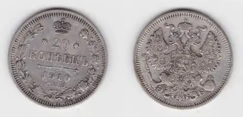 20 Kopeken Silber Münze Russland 1910 ss (155978)