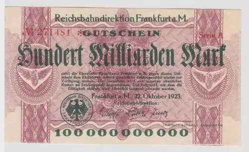 100 Milliarden Mark Banknote Reichsbahndirektion Frankfurt a.M. 22.10.23(116327)