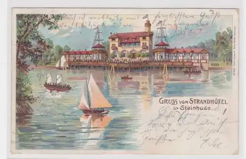 907714 Lithographie Ak Gruss vom Strandhotel in Steinhude 1901