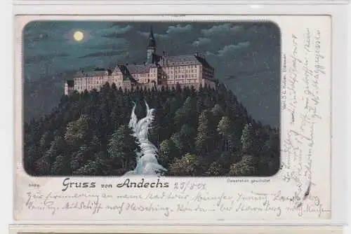 907702 Mondscheinkarte Gruß aus Andechs 1901