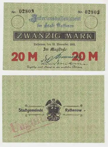 20 Mark Banknote Notgeld Stadt Rathenow 12.November 1918 (133170)