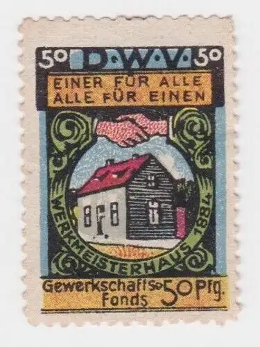 seltene 50 Pf Spenden Marken Dt.Werkmeisterverband Werkmeisterhaus 1884 (95741)