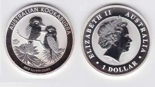 1 Dollar Silbermünze Australien Kookaburra 2013 Stempelglanz (130807)