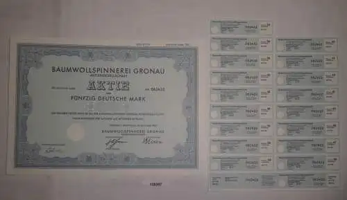 50 Mark Aktie Baumwollspinnerei Gronau in Westfalen Oktober 1987 (128397)