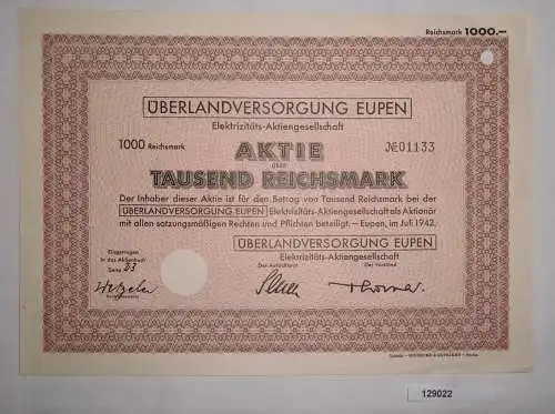 1000 RM Aktie Überlandversorgung Eupen Elektrizitäts AG Juli 1942 (129022)