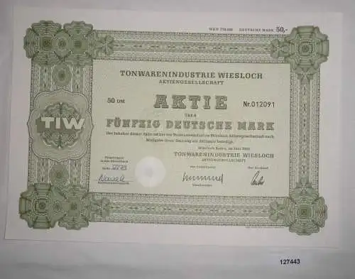 50 Mark Aktie Tonwarenindustrie Wiesloch AG Juni 1984 (127443)