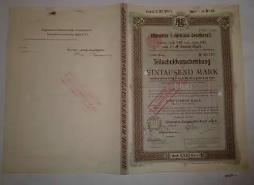 1000 RM Schuldversch. Allgemeine Elektricitäts-Gesellschaft Berlin 1913 (126757)