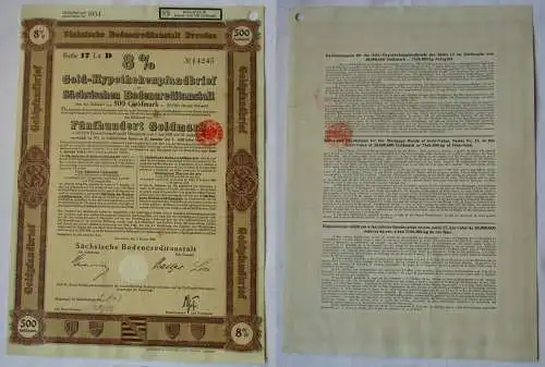 500 Goldmark Pfandbrief Sächsische Bodencreditanstalt Dresden 4.01.1928 (123027)