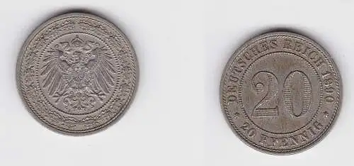 20 Pfennig Nickel Münze Deutsches Reich 1890 A Jäger 14 f.vz (150522)