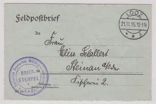 94929 seltener Feldpostbrief deutsches Militärgouvernement Lodz 21.11.1915