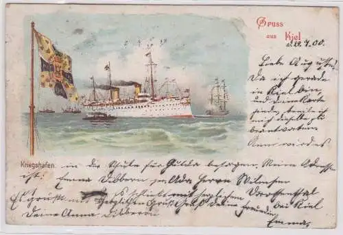 901481 Lithographie Ak Gruss aus Kiel - Kriegshafen 1900