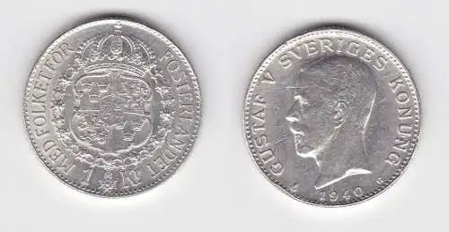 1 Krone Silber Münze Schweden 1940 (146650)