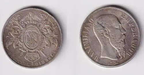 1 Pesos Silber Münze Mexiko Kaiser Maximilian 1867 f.ss (119395)