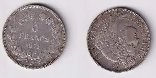 5 Franc Silber Münze Frankreich 1871 K=Bordeaux ss (114817)