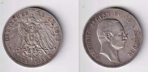 3 Mark Silbermünze Sachsen König Friedrich August 1913 Jäger 135 (157594)