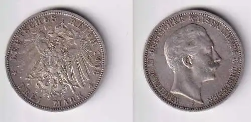 3 Mark Silbermünze Preussen Kaiser Wilhelm II 1908 A Jäger 103 ss (146074)