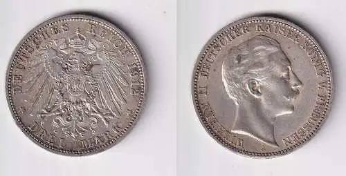 3 Mark Silbermünze Preussen Kaiser Wilhelm II 1912 A Jäger 103 ss (142690)