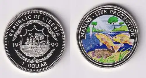 1 Dollar Farb Münze Cook Inseln Marine Life Protection Fisch 1999 Stgl. (150794)