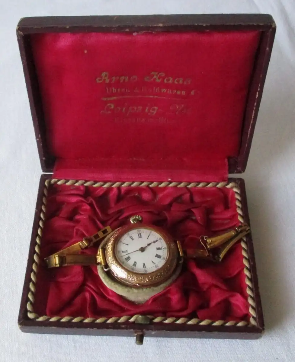 schöne Jugendstil Damen Taschenuhr 585er Gold um 1910 (167821) 0