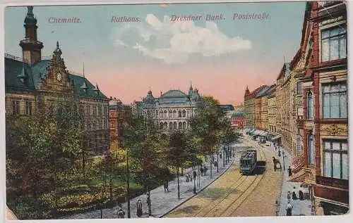 77448 Feldpost Ak Chemnitz Poststrasse mit Dresdner Bank 1916