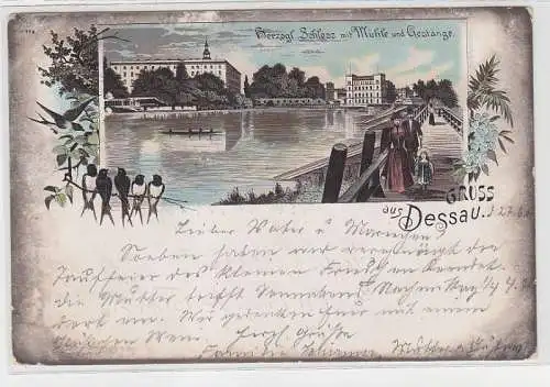 71619 Ak Lithographie Gruss aus Dessau herzogliches Schloss mit Mühle 1901