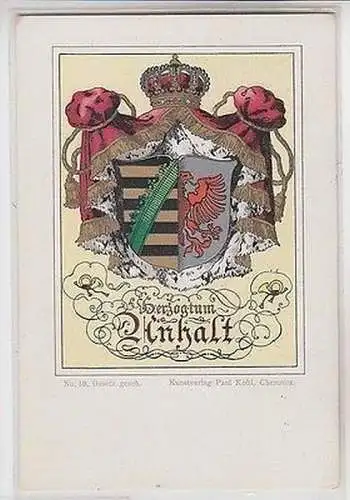 37254 Wappen Ak Lithographie Herzogtum Anhalt um 1900