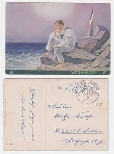 95799 Künstler AK Vermisst!, Matrose alleine auf Felsen, deutsche Marine 1916