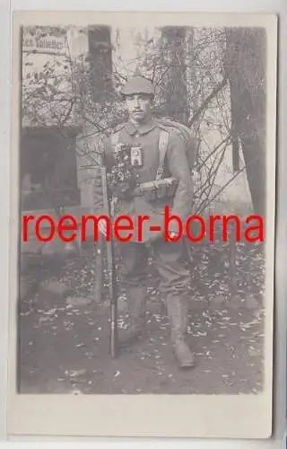 52395 Foto Ak Soldat Infanterie Regiment 107 Leipzig in voller Ausrüstung