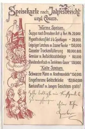 40147 Humor Ak Speisekarte nach Jahresbericht 1901