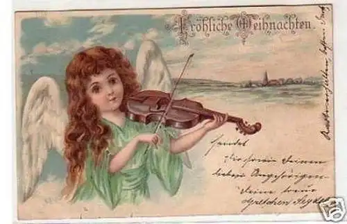 15677 Weihnachts Ak kleiner Engel spielt Geige 1903