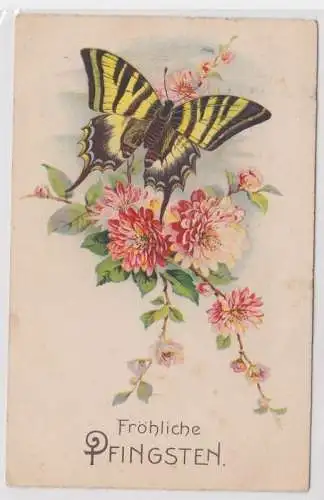 84989 Frohe Pfingsten Ak Schmetterling mit Blumen 1931