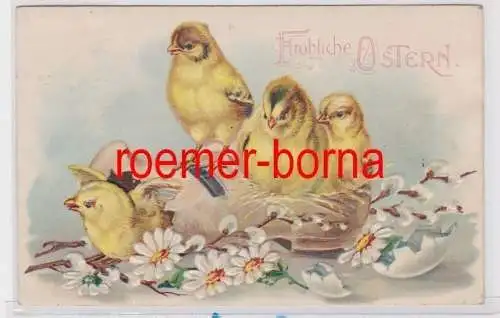 86231 geprägte Ak Fröhliche Ostern. Küken schlüpfen aus einer Holzpantine 1911