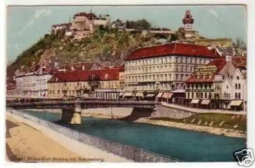 30785 Ak Graz Franz Karl Brücke mit Schloßberg 1911