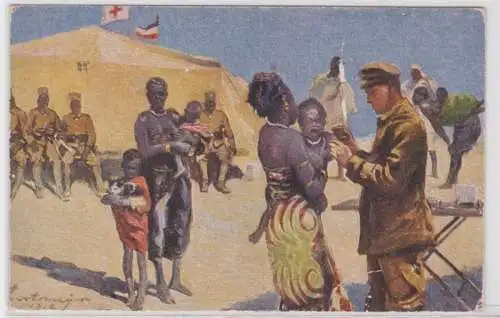 13994 Ak Kolonial Krieger Spende 'Jung Afrika wird geimpft' um 1910