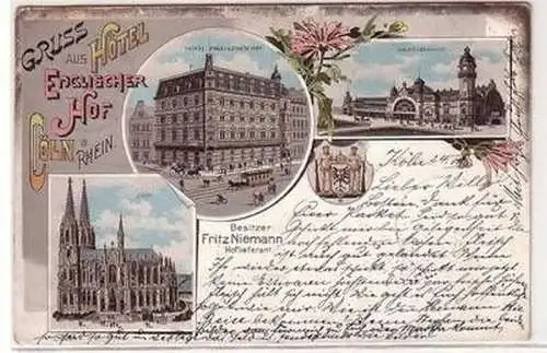 53337 Ak Lithographie Gruß aus Köln Hotel englischer Hof 1900