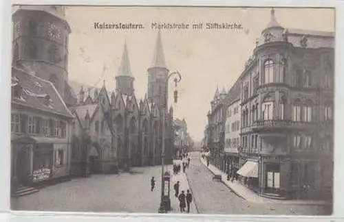 51822 Ak Kaiserslautern Marktstrasse mit Stiftskirche 1907