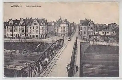 51893 Feldpost Ak Worms Brünhildenbrücke mit Straßenbahn 1915