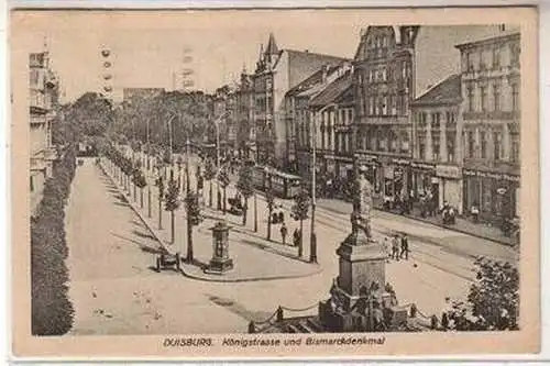 51252 Ak Duisburg Königstraße und Bismarckdenkmal 1925