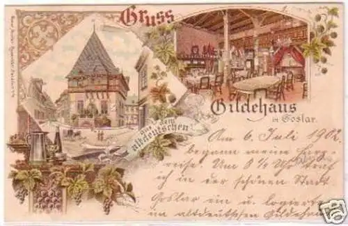 29429 Ak Lithographie Gruß aus Goslar Gildehaus um 1900