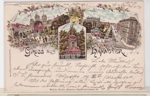 91811 Ak Lithographie Gruß aus Hannover Georgstrasse usw. 1899