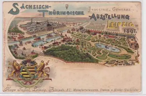 81136 Ak Lithographie Sächs. Thür. Industrie & Gewerbe Ausstellung Leipzig 1897