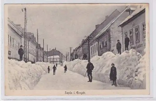 79180 Ak Sayda im Erzgebirge Strassenansicht im Winter 1931