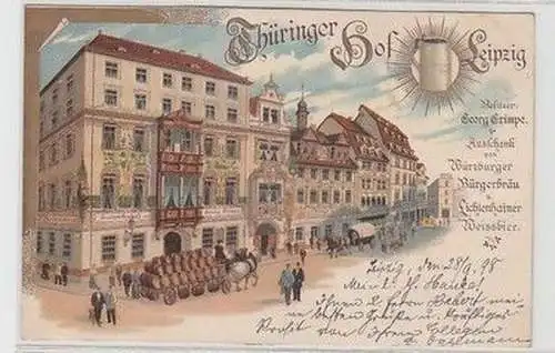 60072 Ak Lithographie Leipzig Restaurant Thüringer Hof 1898