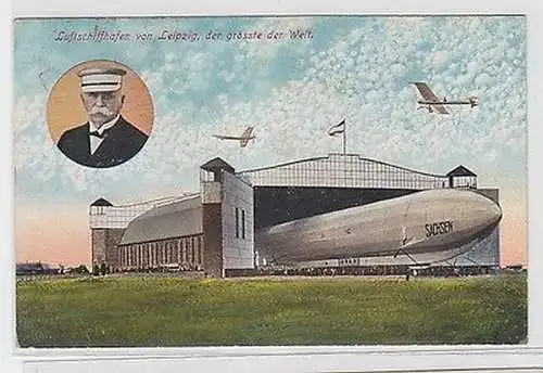 60581 Ak Luftschiffhafen von Leipzig, der grösste der Welt, mit Zeppelin 1913