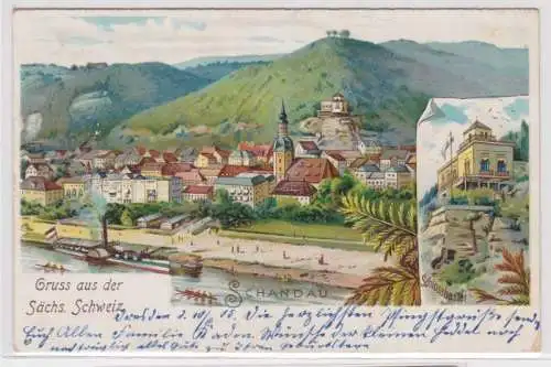 94960 Ak Lithographie Gruss aus Schandau der sächsischen Schweiz 1905