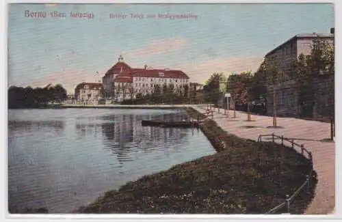 95242 Ak Borna bez. Leipzig Breiter Teich mit Realgymnasium 1916