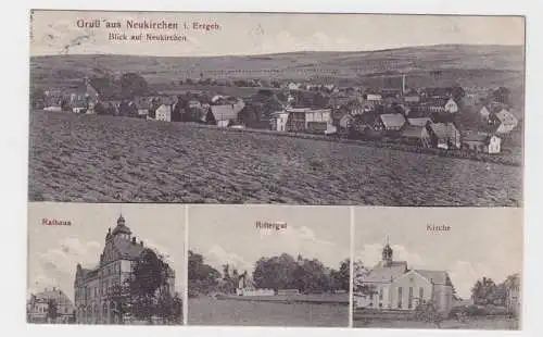 93545 AK Gruß aus Neukirchen im Erzgebirge - Rathaus, Rittergut, Kirche 1913