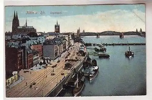 61324 Ak Köln am Rhein Leystapel mit Booten 1914