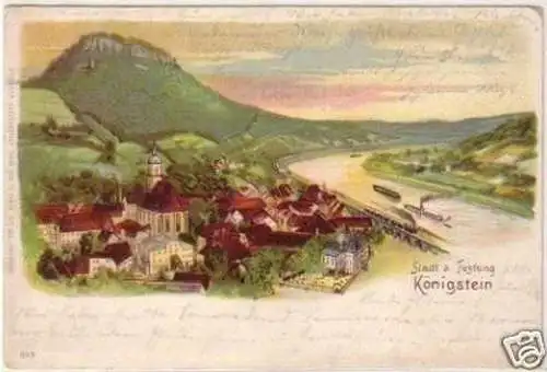 24252 Ak Lithografie Stadt & Festung Königstein 1901